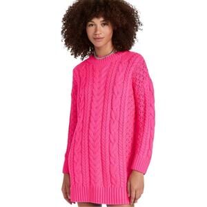 Alice + Olivia Lennie Cable Long Sleeve Sweater Dress In Wild Pink Size Small